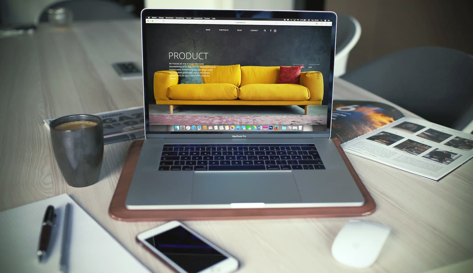 Laptop showing a furniture product page